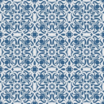 Blue vintage floral on white background pattern