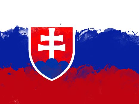 Flag of Slovakia by watercolor paint brush, grunge style