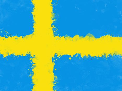 Flag of Sweden by watercolor paint brush, grunge style