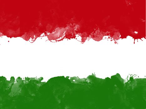 Flag of Hungary by watercolor paint brush, grunge style