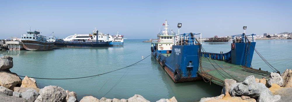 Ferries at Hilf Harbor early morning, Masirah Island, Sultanate of Oman