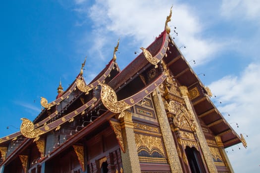 Thai architectural art design detail : Pavilion, temple roof of royal park rajapruek, Chiang Mai ,Thailand