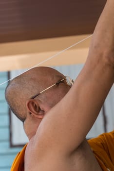 Ang Thong, Thailand - May 21, 2017 : Thai monk ritual for cerebrate the new house or house-warming ceremony in buddhist in Thailand