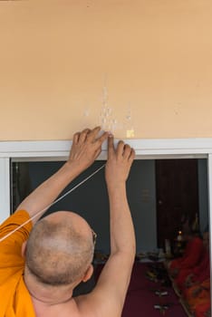 Ang Thong, Thailand - May 21, 2017 : Thai monk ritual for cerebrate the new house or house-warming ceremony in buddhist in Thailand