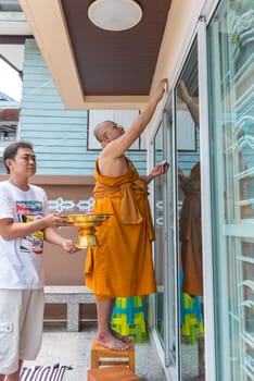 Ang Thong, Thailand - May 21, 2017 : Thai monk ritual for cerebrate the new house or house-warming ceremony in buddhist in Thailand