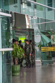 Bangkok, Thailand - May 22, 2017 :  Bomb attack at an Army hospital (Phramongkutklao Hospital) hit a dispensary room for commissioned officers at Chalermprakiat building, injuring 24 people