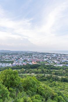 Prachuap Khiri Khan, Thailand - June 17, 2017 : Cityscape view from mountain of Hua Hin. Hua Hin is favourite city for travel in Thailand beautiful beach, sea, hotel and resort at Prachuap Khiri Khan.