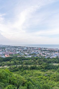 Prachuap Khiri Khan, Thailand - June 17, 2017 : Cityscape view from mountain of Hua Hin. Hua Hin is favourite city for travel in Thailand beautiful beach, sea, hotel and resort at Prachuap Khiri Khan.