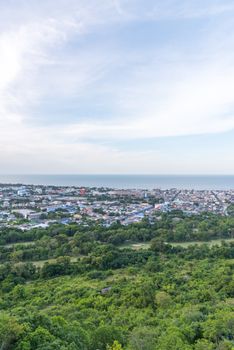 Prachuap Khiri Khan, Thailand - June 17, 2017 : Cityscape view from mountain of Hua Hin. Hua Hin is favourite city for travel in Thailand beautiful beach, sea, hotel and resort at Prachuap Khiri Khan.