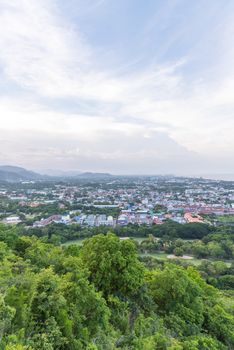 Prachuap Khiri Khan, Thailand - June 17, 2017 : Cityscape view from mountain of Hua Hin. Hua Hin is favourite city for travel in Thailand beautiful beach, sea, hotel and resort at Prachuap Khiri Khan.