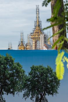 Bangkok, Thailand - August 25, 2017 : Construction site of The royal funeral pyre for HM King Bhumibol Adulyadej at Sanam Luang prepared to be used as The royal funeral at October 25, 2017