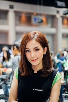 Bangkok, Thailand - December 10, 2017 : Unidentified model pretty lady on display in car show event. This a open event no need press credentials required.