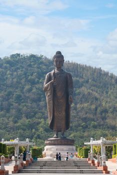 Kanchanaburi, Thailand - March 1, 2018 : Big Buddha statue at Wat Thipsukhontharam, Buddhist temple in Tambon Don Salap, Amphoe Huai Krachao, Chang Wat Kanchanaburi