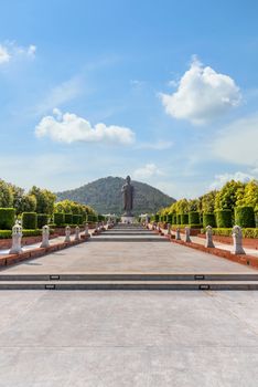 Kanchanaburi, Thailand - March 1, 2018 : Big Buddha statue at Wat Thipsukhontharam, Buddhist temple in Tambon Don Salap, Amphoe Huai Krachao, Chang Wat Kanchanaburi