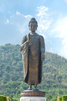Kanchanaburi, Thailand - March 1, 2018 : Big Buddha statue at Wat Thipsukhontharam, Buddhist temple in Tambon Don Salap, Amphoe Huai Krachao, Chang Wat Kanchanaburi