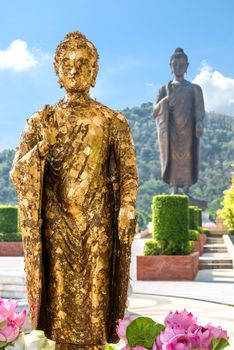 Kanchanaburi, Thailand - March 1, 2018 : Big Buddha statue at Wat Thipsukhontharam, Buddhist temple in Tambon Don Salap, Amphoe Huai Krachao, Chang Wat Kanchanaburi