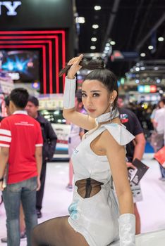 Bangkok, Thailand - March 31, 2018 : Unidentified model pretty lady beauty and sexy on display in car show event. This a open event no need press credentials required.