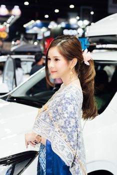 Bangkok, Thailand - March 31, 2018 : Unidentified model pretty lady beauty and sexy on display in car show event. This a open event no need press credentials required.