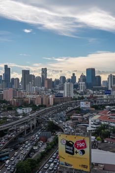 Bangkok, Thailand - May 25, 2018 : Cityscape and transportation with expressway and traffic in daytime from skyscraper of Bangkok. Bangkok is the capital and the most populous city of Thailand.