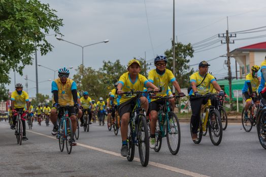 Ang Thong, Thailand - December 9, 2018 : Bike Un Ai Rak 2018 event on bypass road in Ang Thong. Numerous major roads in Thailand were closed for the Bike Un Ai Rak event, to be held across the country