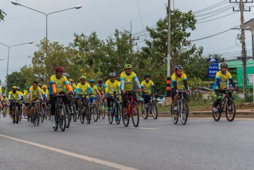 Ang Thong, Thailand - December 9, 2018 : Bike Un Ai Rak 2018 event on bypass road in Ang Thong. Numerous major roads in Thailand were closed for the Bike Un Ai Rak event, to be held across the country