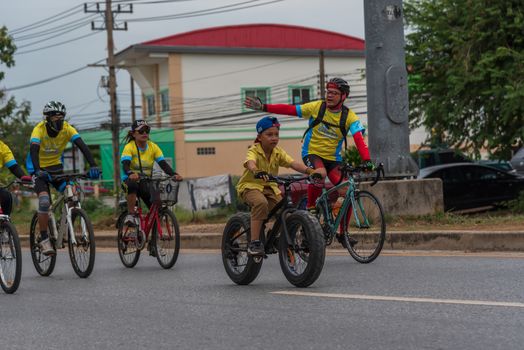 Ang Thong, Thailand - December 9, 2018 : Bike Un Ai Rak 2018 event on bypass road in Ang Thong. Numerous major roads in Thailand were closed for the Bike Un Ai Rak event, to be held across the country