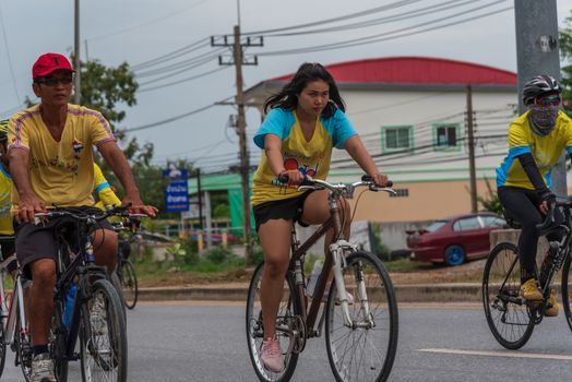 Ang Thong, Thailand - December 9, 2018 : Bike Un Ai Rak 2018 event on bypass road in Ang Thong. Numerous major roads in Thailand were closed for the Bike Un Ai Rak event, to be held across the country