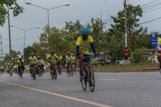 Ang Thong, Thailand - December 9, 2018 : Bike Un Ai Rak 2018 event on bypass road in Ang Thong. Numerous major roads in Thailand were closed for the Bike Un Ai Rak event, to be held across the country