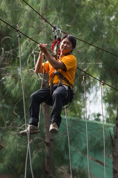 PathumThani , Thailand - June 25, 2016 : Unidentified asia people travel at adventure bases camp sky hawks in Thailand