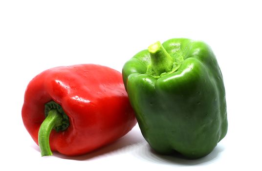 red and green bell pepper isolated on white background