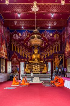 Bangkok, Thailand - July 9, 2016 : Thai monk ritual for change man to monk in ordination ceremony in buddhist in Thailand