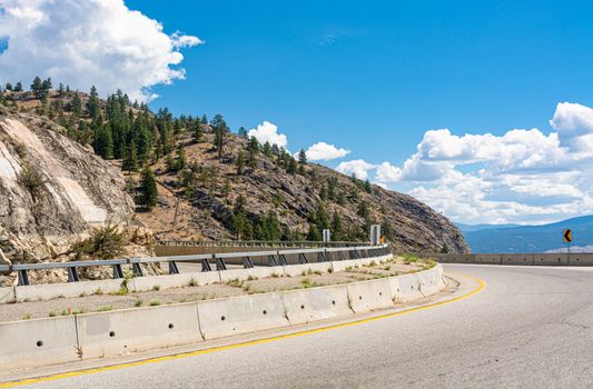 Tight bend of mountain road in Okanagan valley, British Columbia