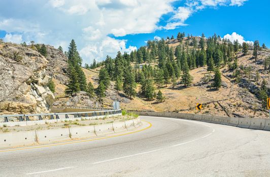 Tight bend of mountain road in Okanagan valley, British Columbia