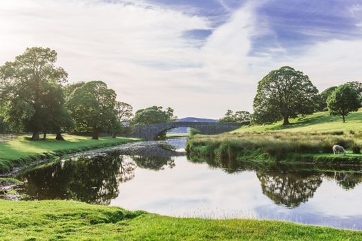 Bridge in Dallam Park, Milnthorpe, Cumbria passing over the river Bela