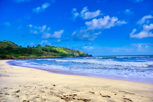 The beach along the coast of Kauai, Hawaii.