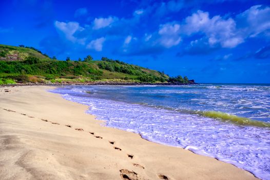 The beach along the coast of Kauai, Hawaii.