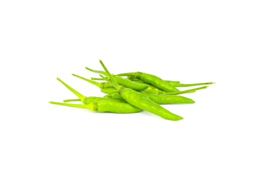 top view of fresh green chili isolated on white background