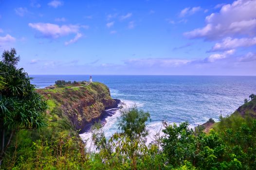 The Kilauea Lighthouse on the coast of Kauai, Hawaii.