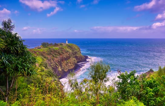 The Kilauea Lighthouse on the coast of Kauai, Hawaii.