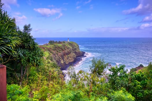 The Kilauea Lighthouse on the coast of Kauai, Hawaii.