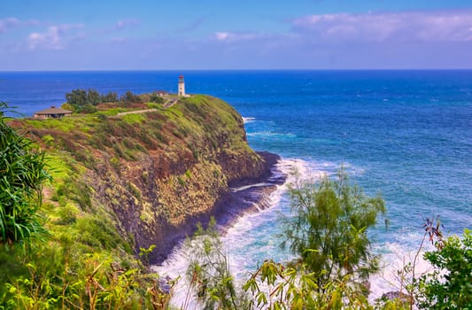 The Kilauea Lighthouse on the coast of Kauai, Hawaii.