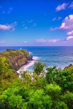 The Kilauea Lighthouse on the coast of Kauai, Hawaii.