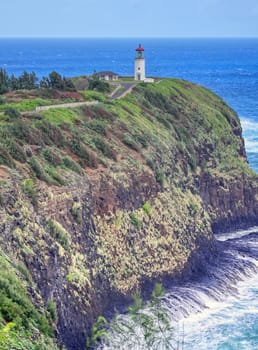 The Kilauea Lighthouse on the coast of Kauai, Hawaii.