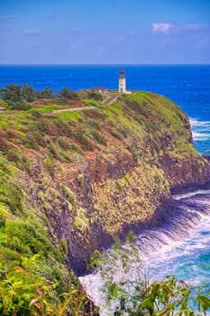 The Kilauea Lighthouse on the coast of Kauai, Hawaii.