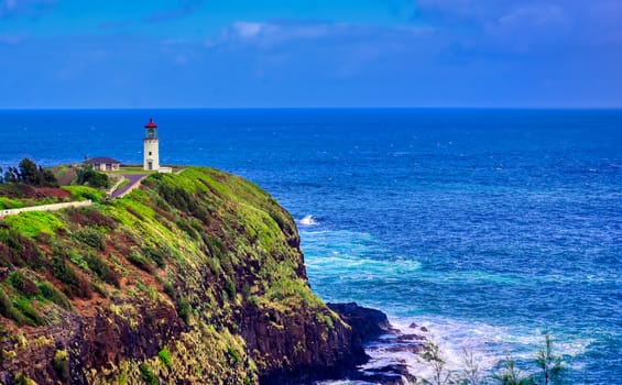 The Kilauea Lighthouse on the coast of Kauai, Hawaii.