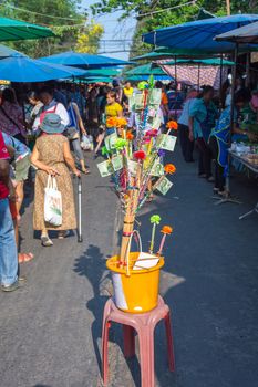 Bangkok, Thailand - April 14, 2016 : Thai street food with the donation in market.