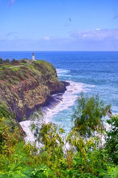 The Kilauea Lighthouse on the coast of Kauai, Hawaii.