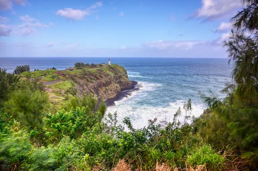 The Kilauea Lighthouse on the coast of Kauai, Hawaii.