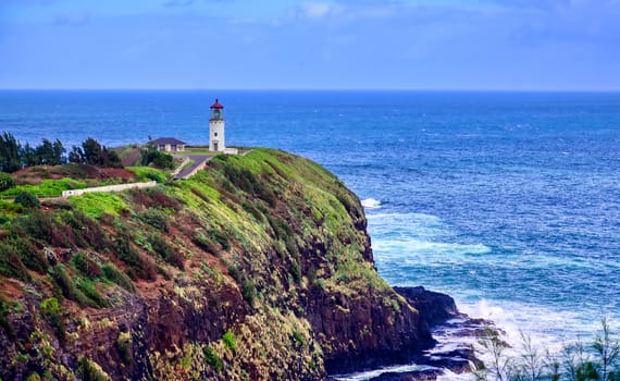 The Kilauea Lighthouse on the coast of Kauai, Hawaii.