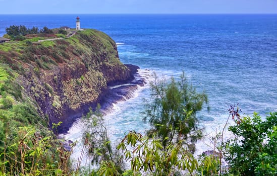 The Kilauea Lighthouse on the coast of Kauai, Hawaii.